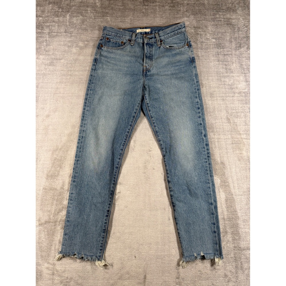 Levis Jeans Women 27 Blue Wedgie Straight Light Wash Raw Hem Premium Button Fly